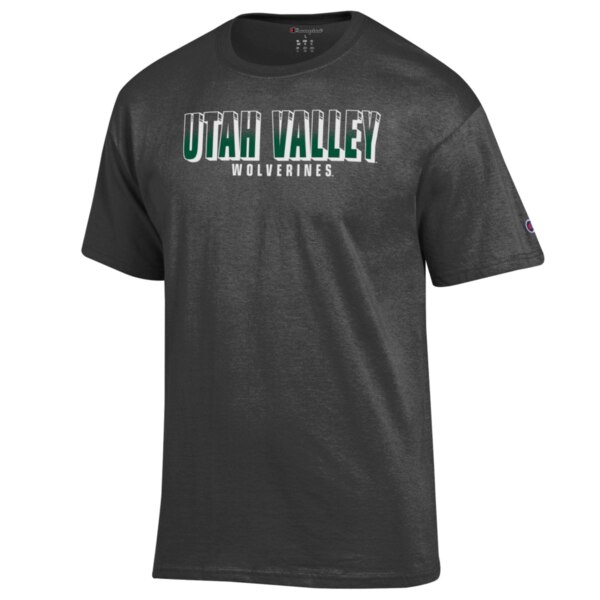dark grey with Utah valley block letters with green gradient in them